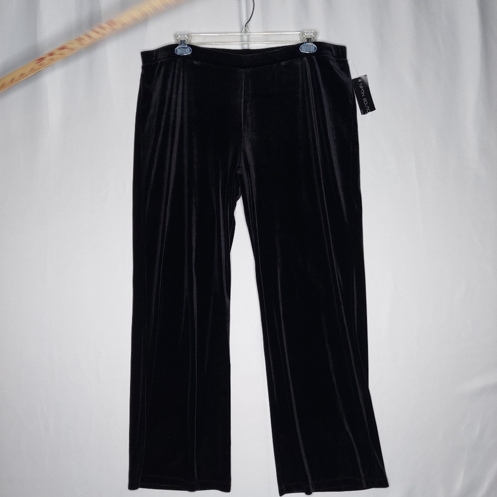 Nipon Boutique Velvet Pants 2X Black Straight Leg Velour Pullon Stretch Party - Picture 9 of 9